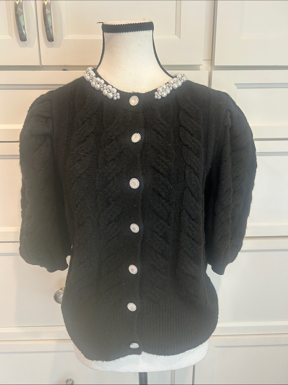 Sugar Lips Pearl Neckline Black Sweater
